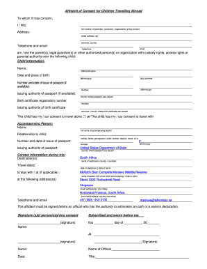 Affidavit of Consent for Children Travelling Abroad
