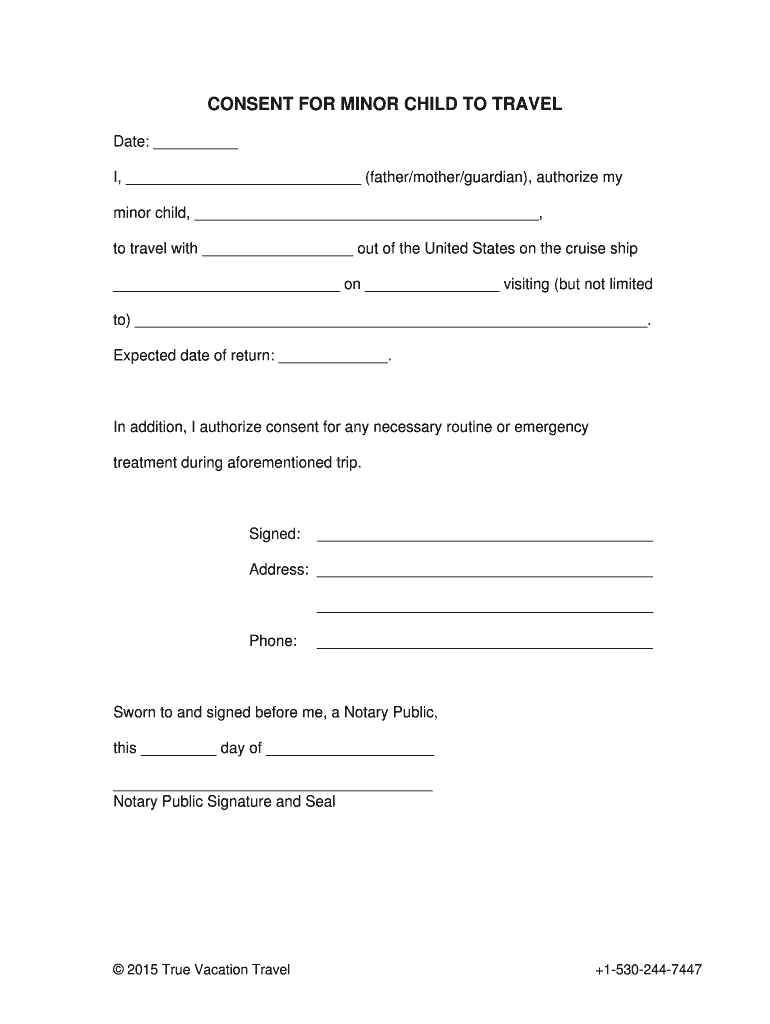 Consent for Minor Child to travel Absent Parent singulardoc Preview on Page 1