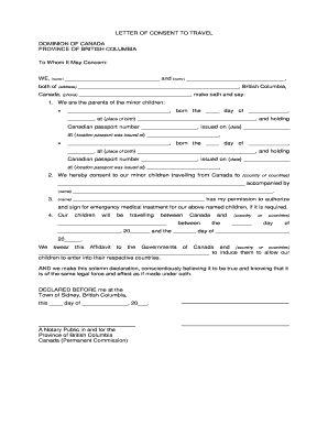 Letter of consent pdf - LETTER OF CONSENT TO TRAVEL DOMINION OF CANADA PROVINCE OF BRITISH COLUMBIA To Whom It May Concern: WE, (name) and (name) , both of (address) , British Columbia, Canada, (phone) , make oath and say: 1