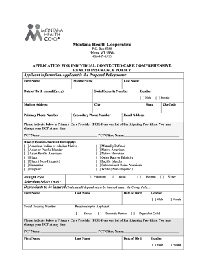 Montana Health Cooperative Individual Health Insurance Application