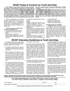 SPJST Rules of Conduct for Youth Activities