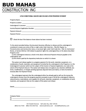 Utah Conditional Waiver and Release Upon Progress Payment