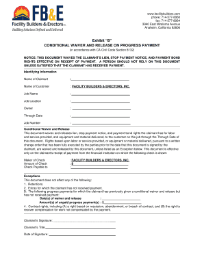 Conditional Waiver and Release on Progress Payment