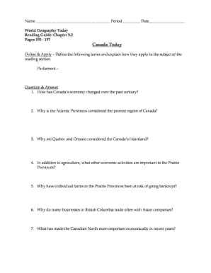 Canada Geography Reading Guide