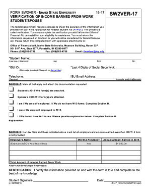 Idaho State University Verification of Income Form