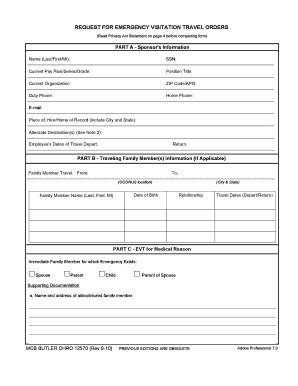 Request for Emergency Visitation Travel Orders