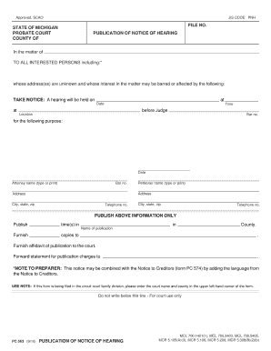 Michigan Probate Court Notice of Hearing