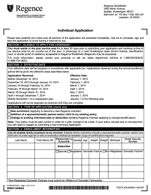 Regence BlueShield Individual Application Form
