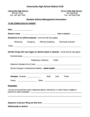 Student Asthma Management Information Form