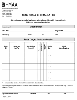 HMAA Member Change or Termination Form