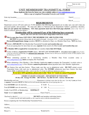 American Legion Auxiliary Membership Transmittal Form