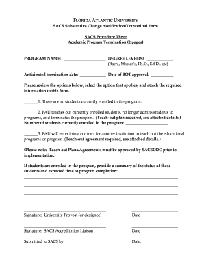 SACS Transmittal Form - Procedure 3 - Program Closures
