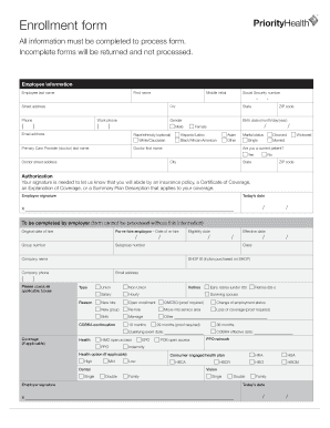 Priority Health Employee Enrollment Form