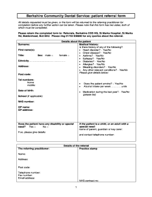 Berkshire Community Dental Service Patient Referral Form