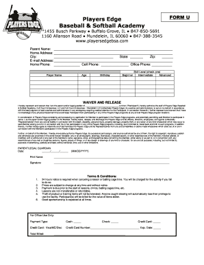 Players Edge Baseball & Softball Academy Waiver Form