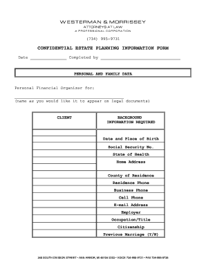 Confidential Estate Planning Information Form