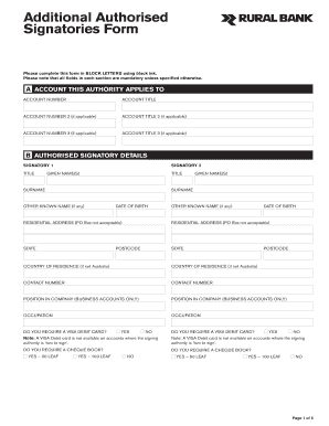 Additional Authorised Signatories Form - Rural