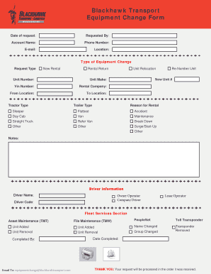 Blackhawk Transport Equipment Change Form