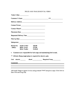 Truck and Trailer Rental Form