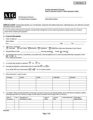 Professional Employer Organization Insurance Application