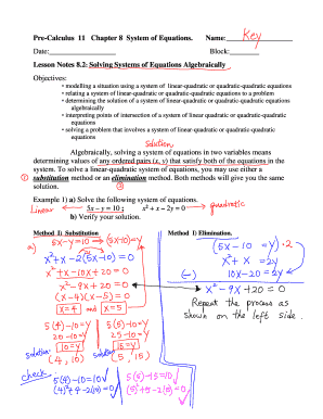 Pre-Calculus 11 Chapter 8 System of Equations Worksheet