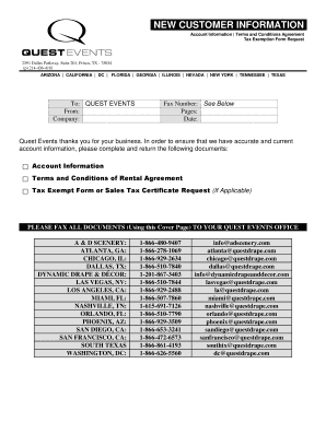 Quest Events Account Information and Terms Agreement