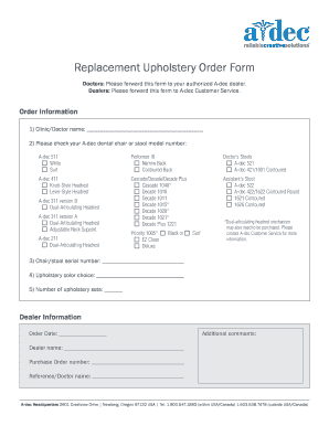 Replacement Upholstery Order Form