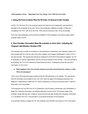 Form 2441 Dependent Care Tax Filing