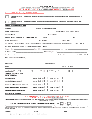 UK Passport Application Form