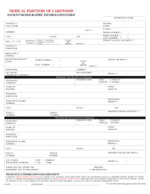 Medical Partners of Lakewood Patient Information Form