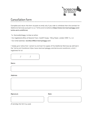 Cancellation Form for Additional Services