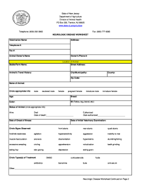 Neurologic Disease Worksheet