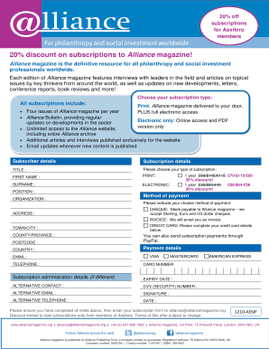 Alliance Magazine Subscription Form