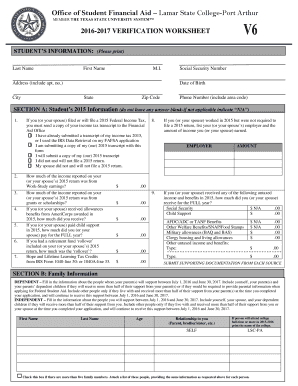 2016-2017 Verification Worksheet