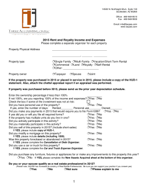 2015 Rent and Royalty Income and Expenses Form