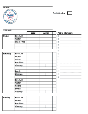 Scout Camp Patrol Duty Roster
