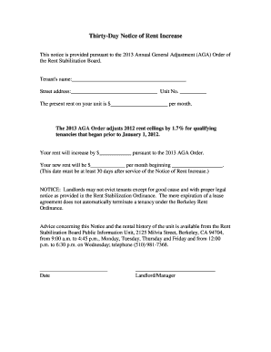 Thirty-Day Notice of Rent Increase
