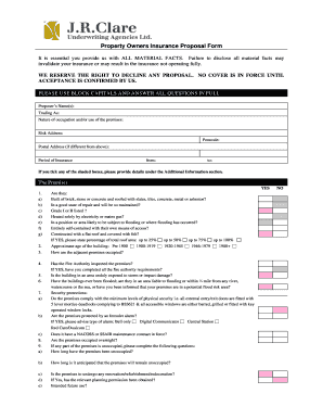 Property Owners Insurance Proposal Form