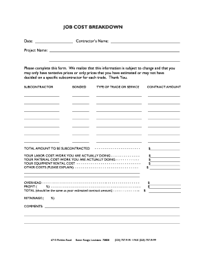 Job Cost Breakdown Form