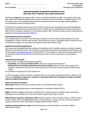 California Mandated Reporter Acknowledgement Form