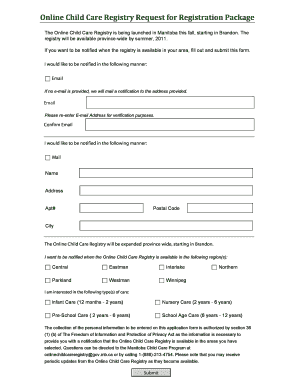 Online Child Care Registry Request Form