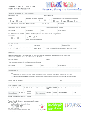HRM Kids Application Form