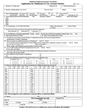Oklahoma UI Tax Account Number Application