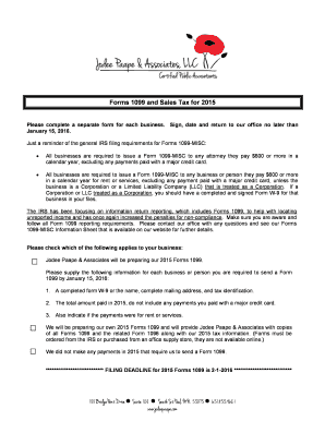 2015 IRS Form 1099 and Sales Tax Filing Instructions