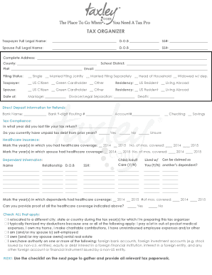 US Tax Organizer Form