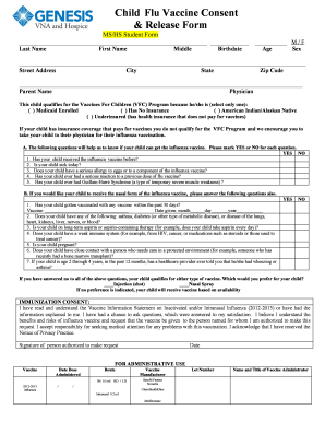 Child Flu Vaccine Consent & Release Form