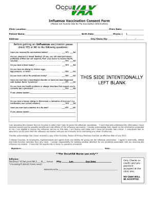 Influenza Vaccination Consent Form