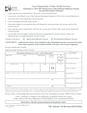 Texas Influenza Vaccine Consent Form