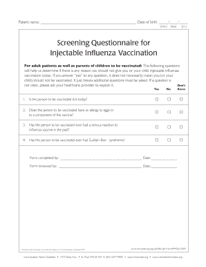 Screening Questionnaire for Injectable Influenza Vaccination