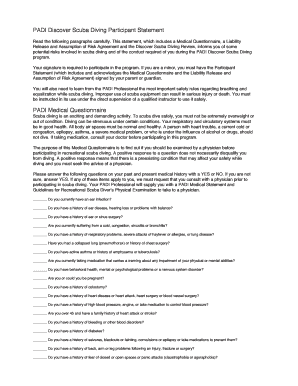 PADI Discover Scuba Diving Participant Statement